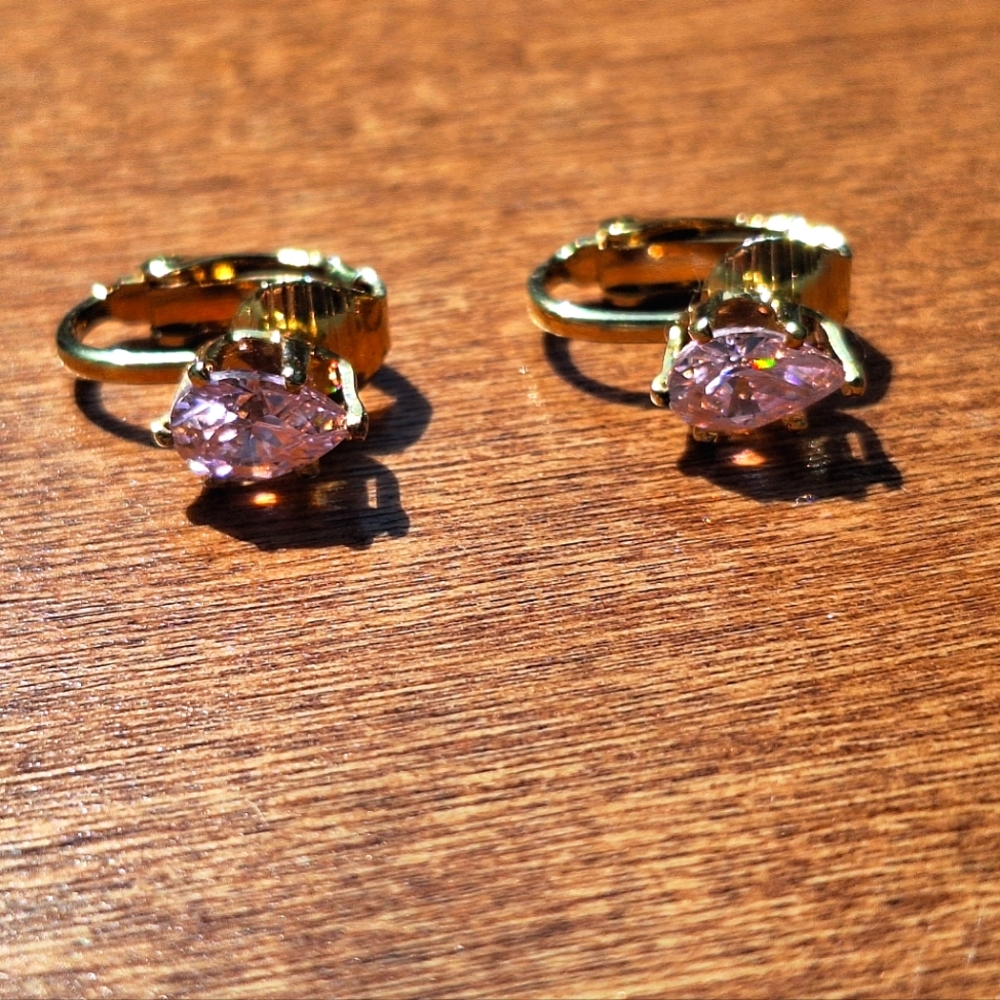 Pink And Gold Tone Clip-on Earrings